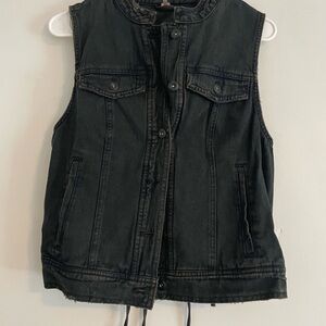 Free People Black Denim Utility Vest